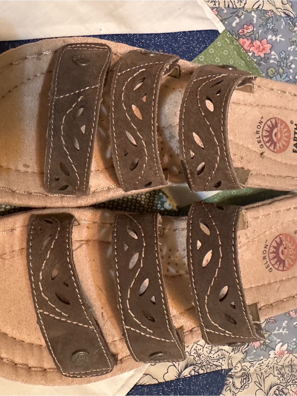 Earth Brown Triple-Strap Cutout Slide Sandals